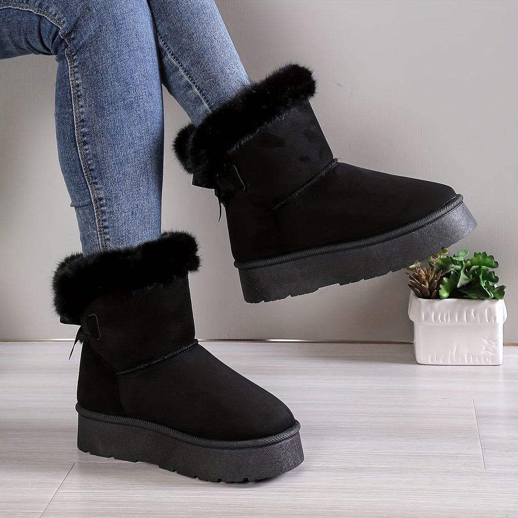 Stylish, thermo-lined plush boots with bow knot-DESTINY
