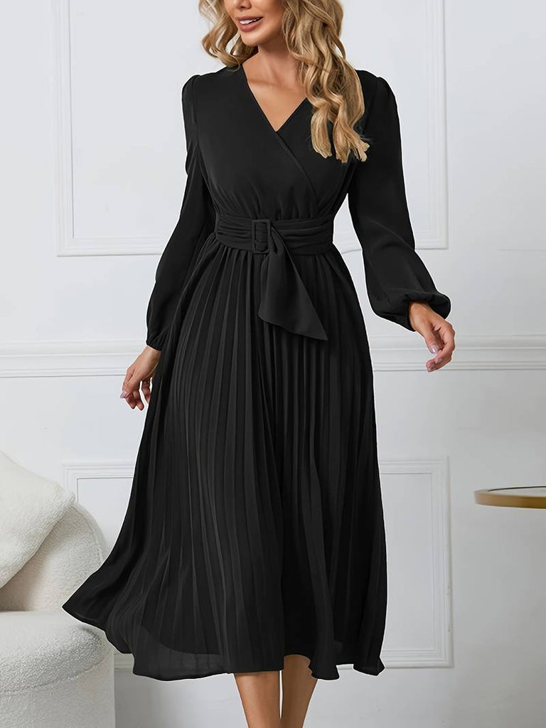 Ethereal - Pleated midi dress with belt-DESTINY