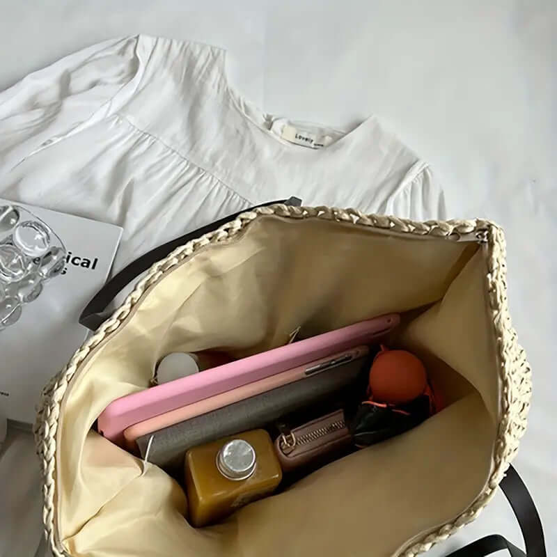 Tara - Woven carrier bag with leather straps-DESTINY