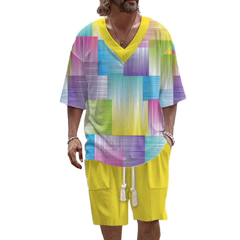 Men's Art Casual Printed Short Sleeve Suit 64910789YM-DESTINY