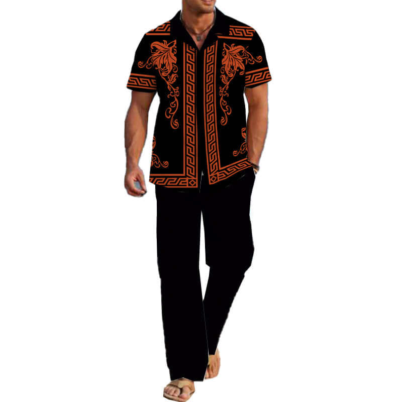 Men's Casual Printed Short Sleeve Shirt and Pants Set 54024830YM-DESTINY