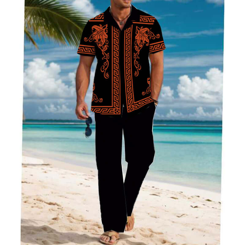 Men's Casual Printed Short Sleeve Shirt and Pants Set 54024830YM-DESTINY