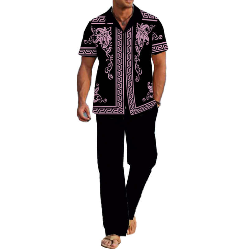 Men's Casual Printed Short Sleeve Shirt and Pants Set 54024830YM-DESTINY
