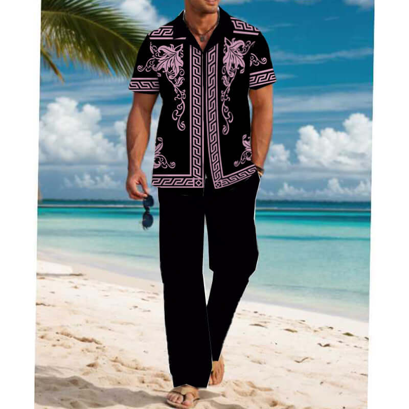 Men's Casual Printed Short Sleeve Shirt and Pants Set 54024830YM-DESTINY
