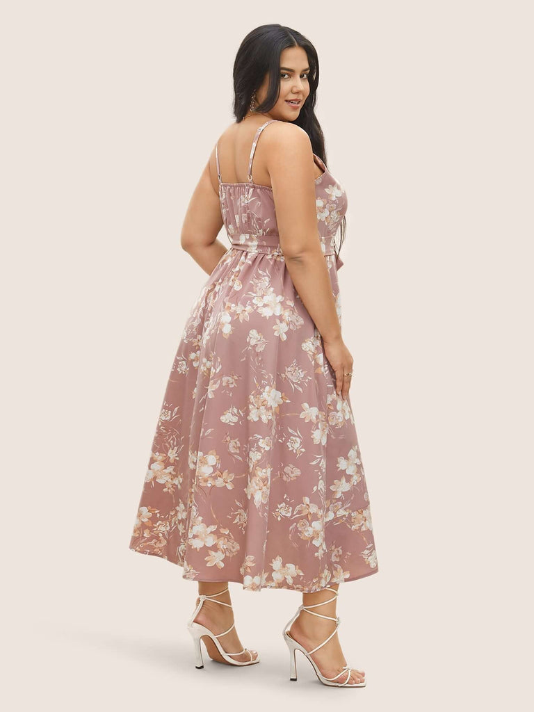 Floral Pocket Elastic Waist Adjustable Straps Dress-DESTINY