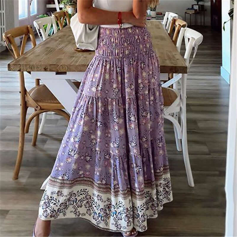 Clothing Printed skirt Casual skirt with high waist Long skirt-DESTINY