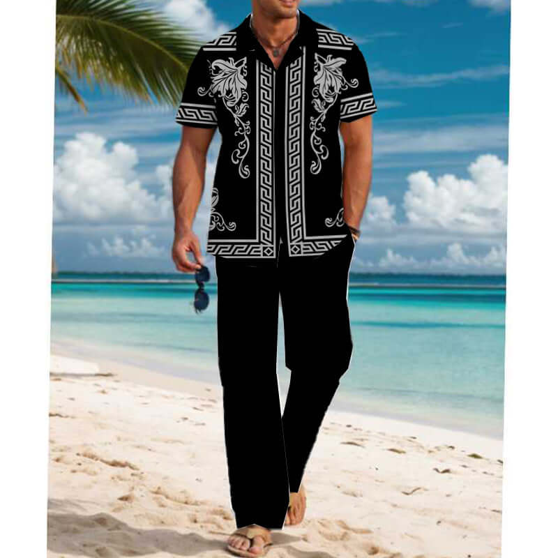 Men's Casual Printed Short Sleeve Shirt and Pants Set 54024830YM-DESTINY