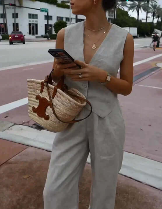 Chic Fancy Waistcoat with Wide Leg Pants Suits-DESTINY