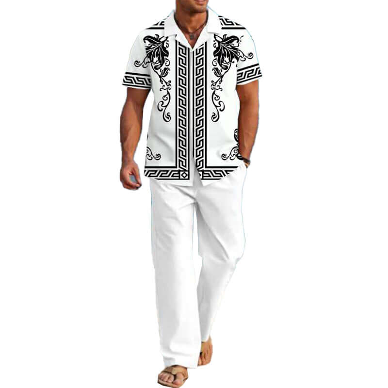 Men's Casual Printed Short Sleeve Shirt and Pants Set 54024830YM-DESTINY