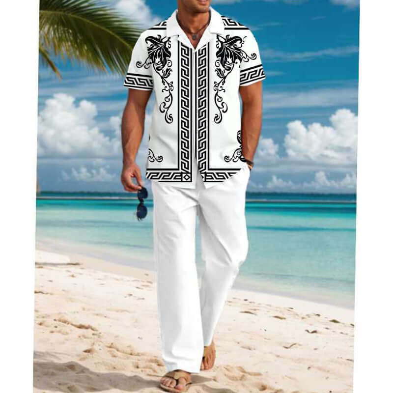 Men's Casual Printed Short Sleeve Shirt and Pants Set 54024830YM-DESTINY