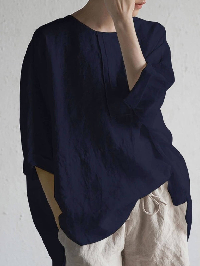 Women's Casual Pure Color Half Sleeve Cotton And Linen T-Shirt-DESTINY