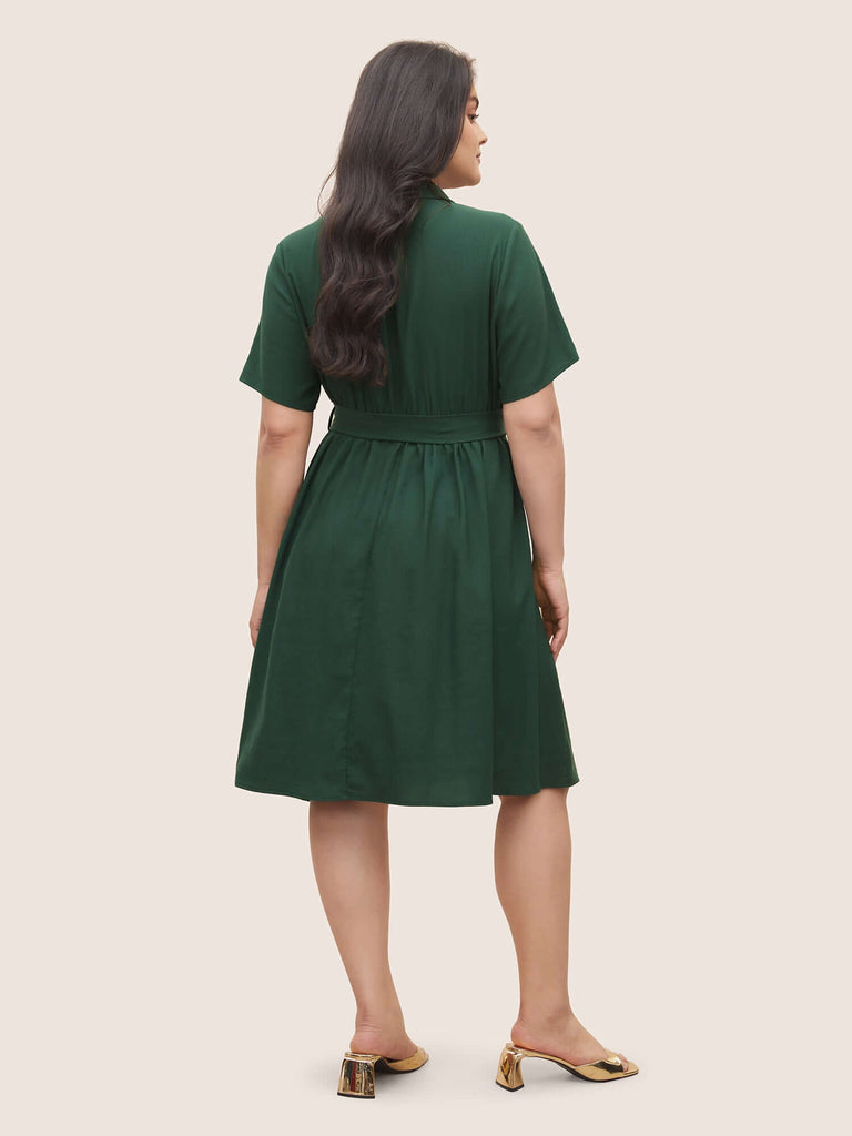 Plain Suit Collar Belted Flap Detail Dress-DESTINY