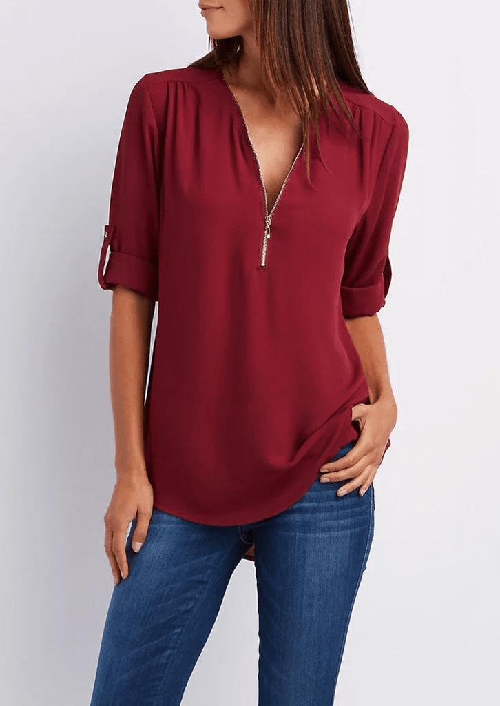 TINA - Blouse with V-neck and zip fastening-DESTINY