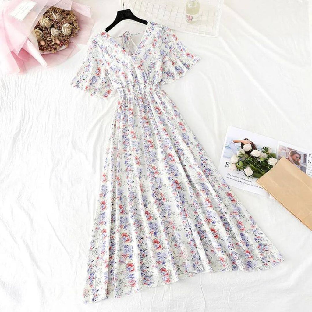Clarissa - Elegant floral print midi dress-DESTINY