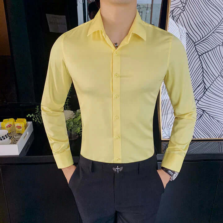 Elegant men's business shirt with a slim fit and square collar-DESTINY