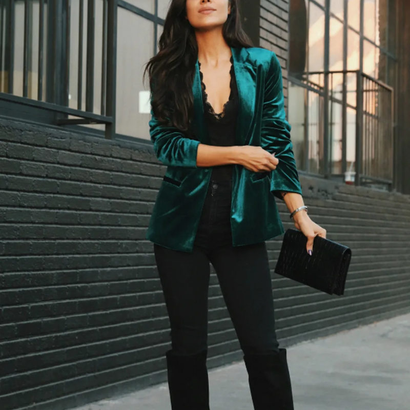 Long-sleeved velvet blazer for women - Trendy fashion for any season - Sophisticated look for any occasion-DESTINY