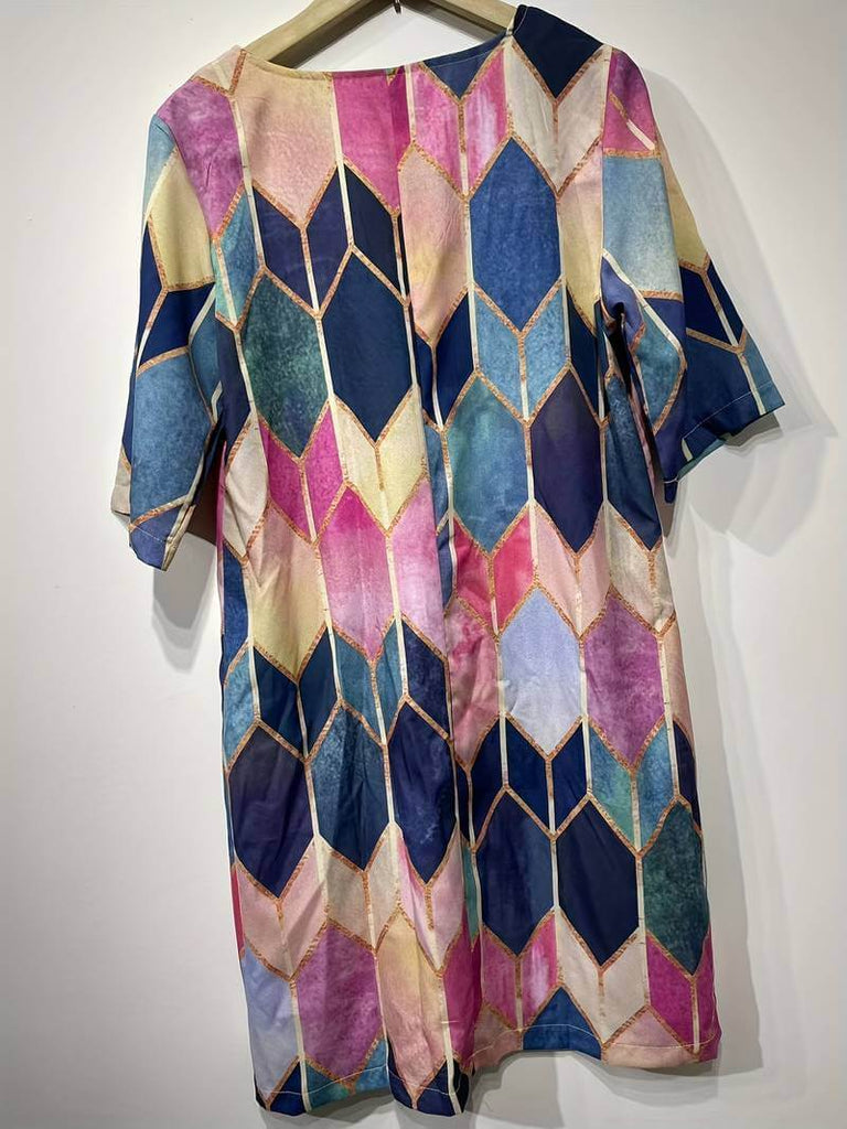 Mosaic - Long dress with V-neck and multicoloured print-DESTINY