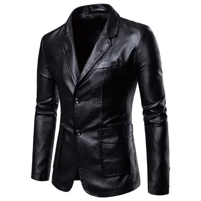 Harbert - Lapel vegan Leather Suit Jacket for Men-DESTINY