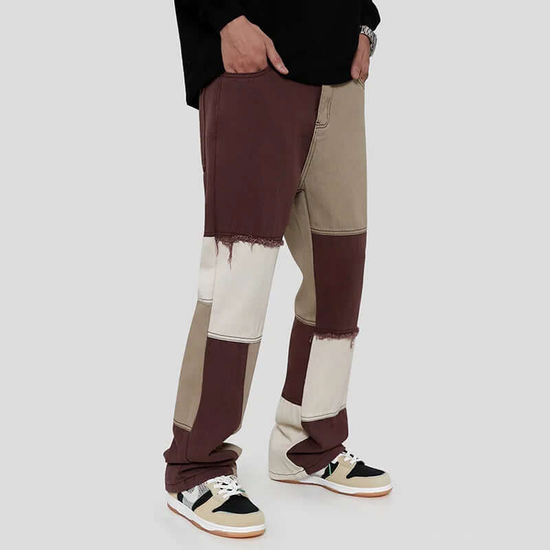 Kenton - Two-coloured trousers with straight cut and panels-DESTINY