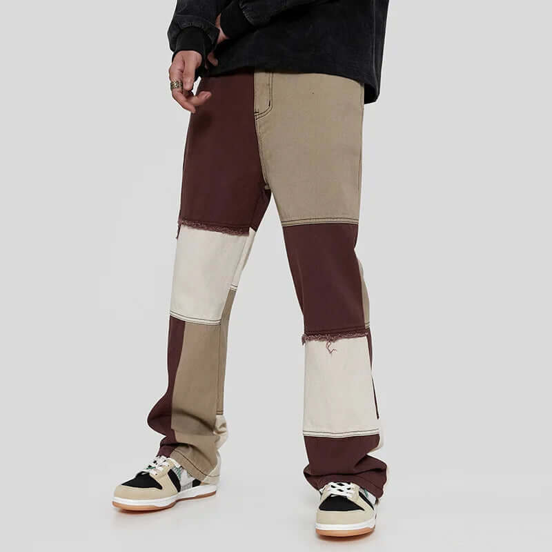 Kenton - Two-coloured trousers with straight cut and panels-DESTINY