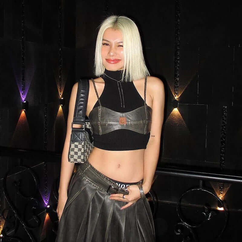 Ivy - Leather crop top with high collar-DESTINY