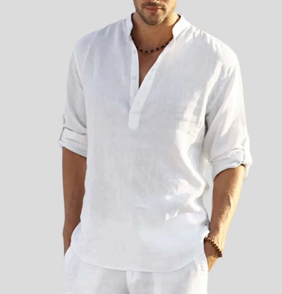 Adriano – elegant linen shirt with collar-DESTINY