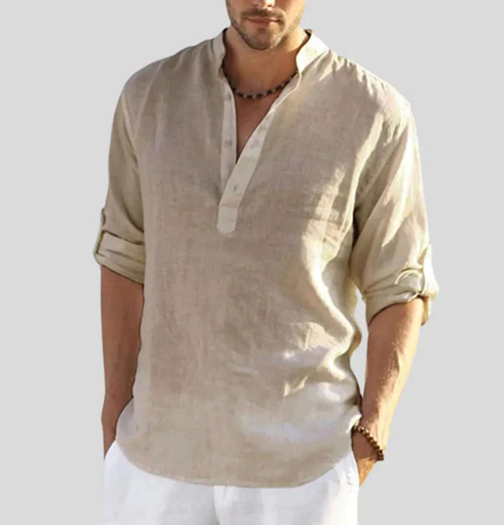 Adriano – elegant linen shirt with collar-DESTINY