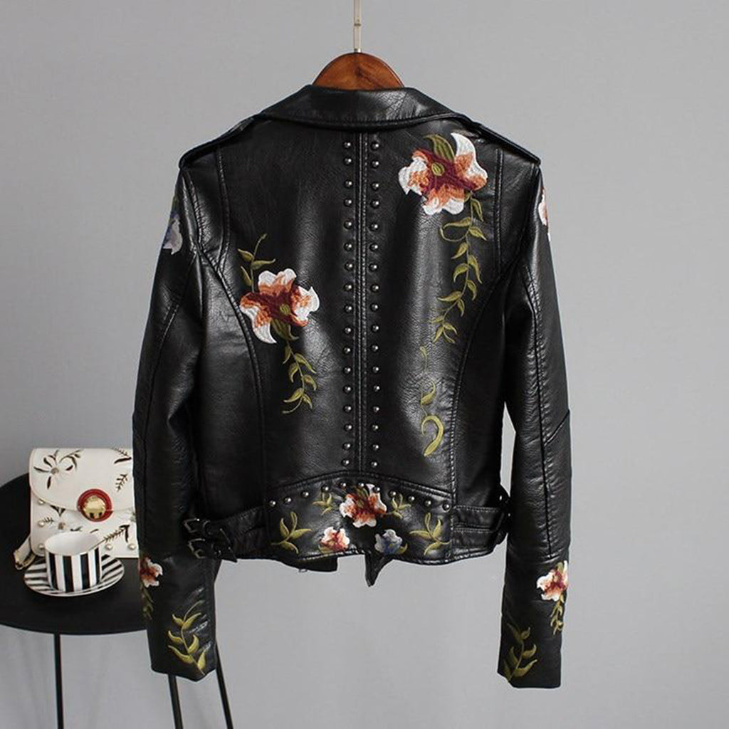 Streetwear jacket in soft leather-like with floral pattern - Casual wear for everyday comfort - High-quality craftsmanship for durability-DESTINY