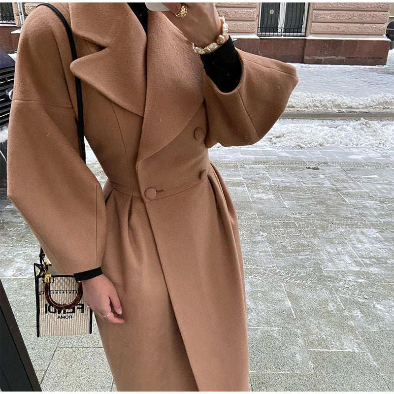 Double-breasted oversized ladies coat with collar - Casual wear for everyday comfort - Sophisticated look for any occasion-DESTINY