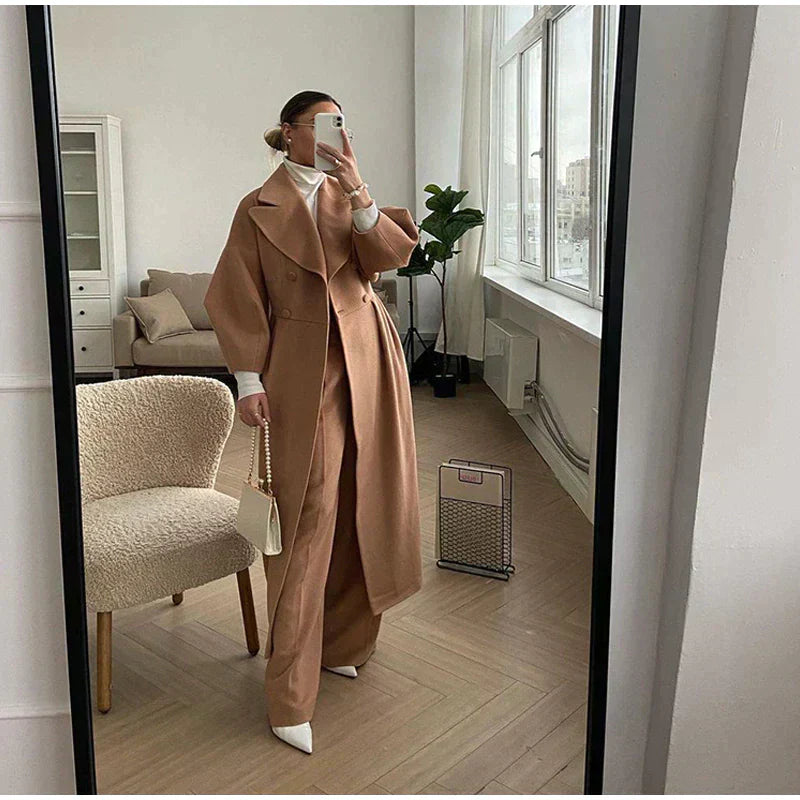 Double-breasted oversized ladies coat with collar - Casual wear for everyday comfort - Sophisticated look for any occasion-DESTINY