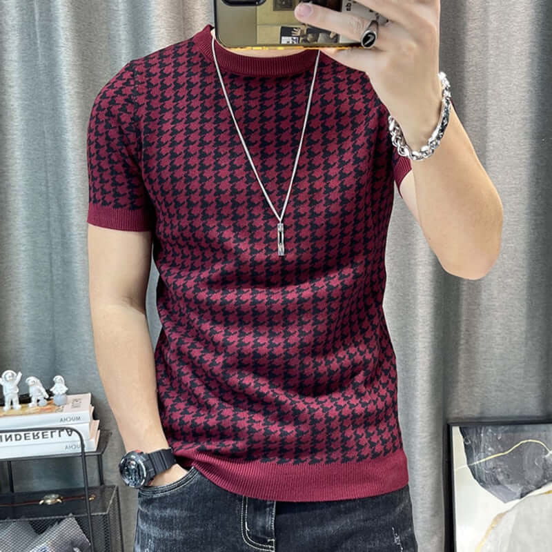 Adrianus - Knitted Houndstooth Design Shirt for Men-DESTINY
