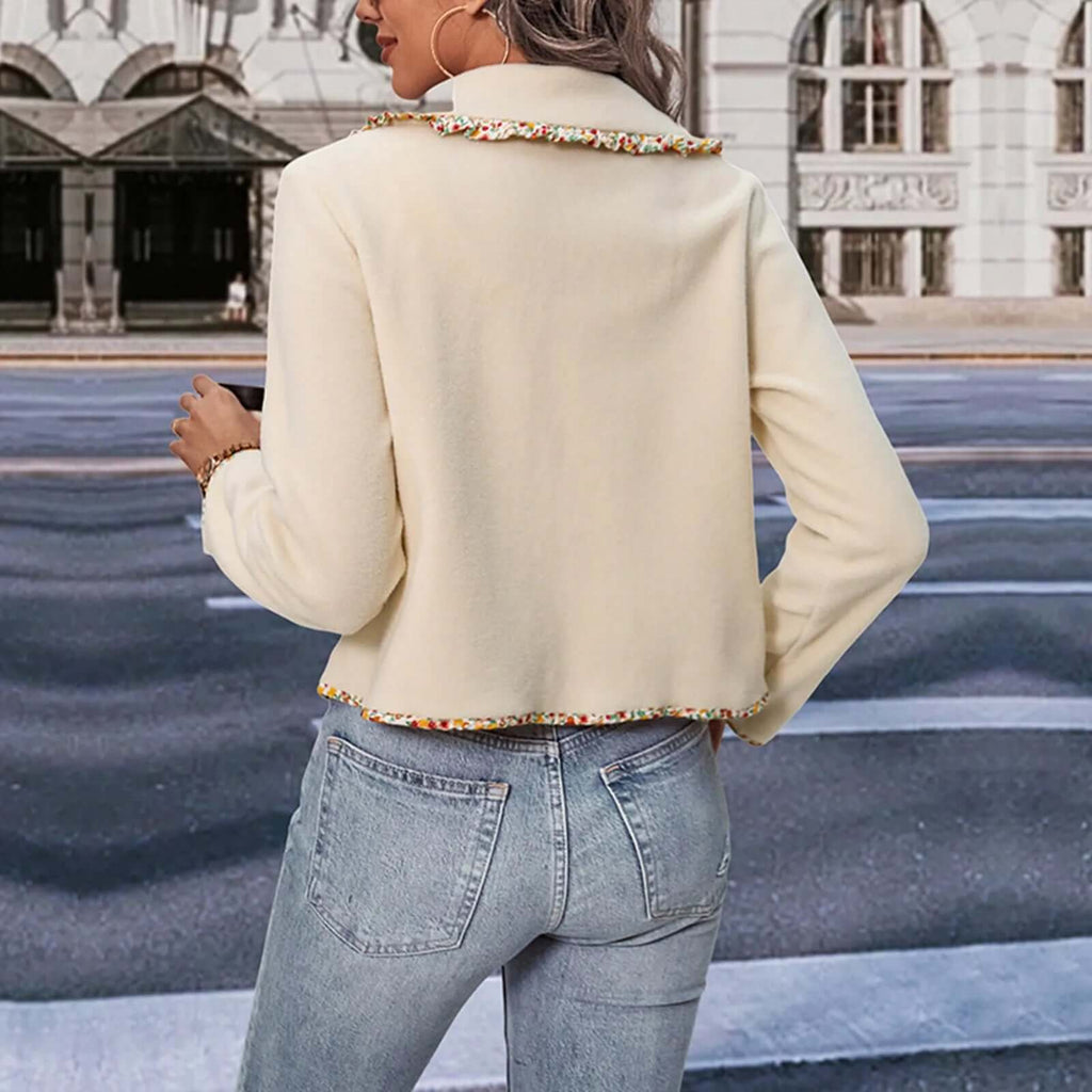 Rena - Button jacket with tweed trim and pearl details-DESTINY