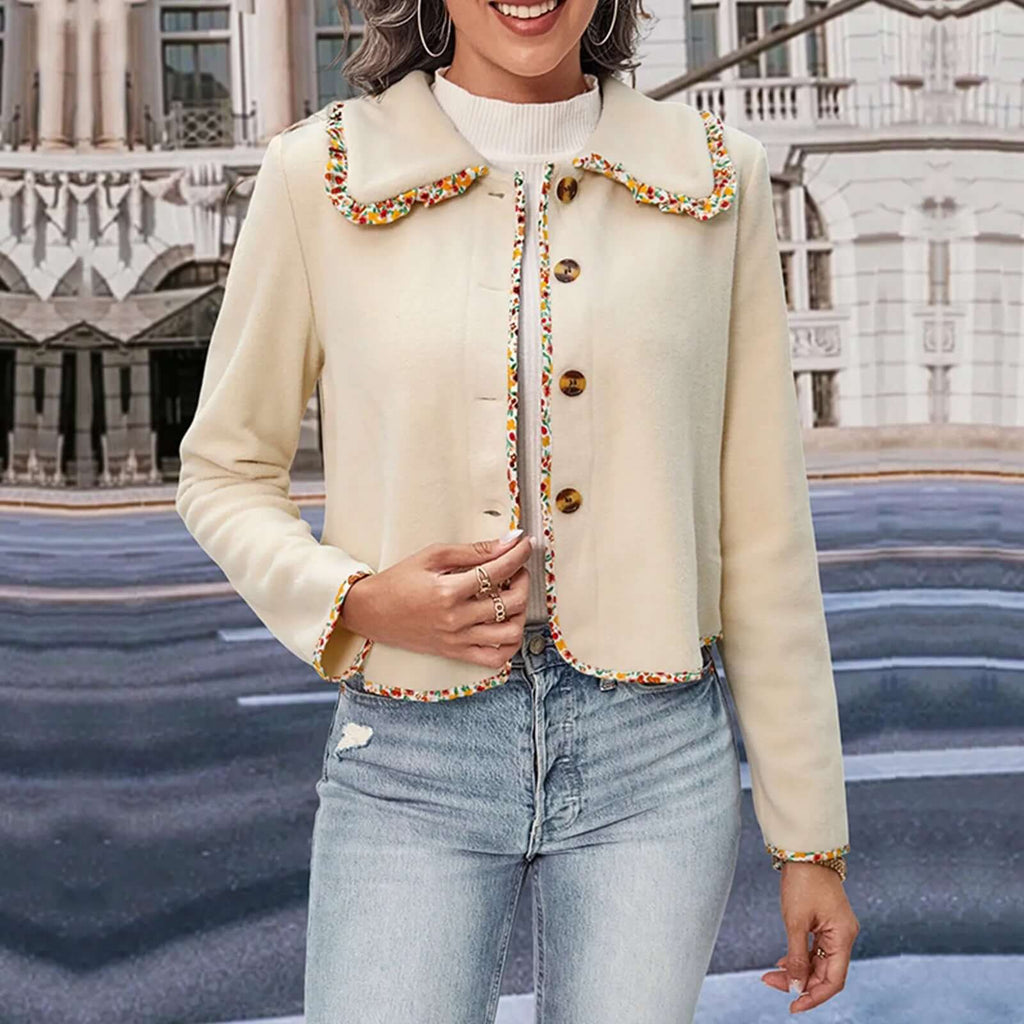 Rena - Button jacket with tweed trim and pearl details-DESTINY