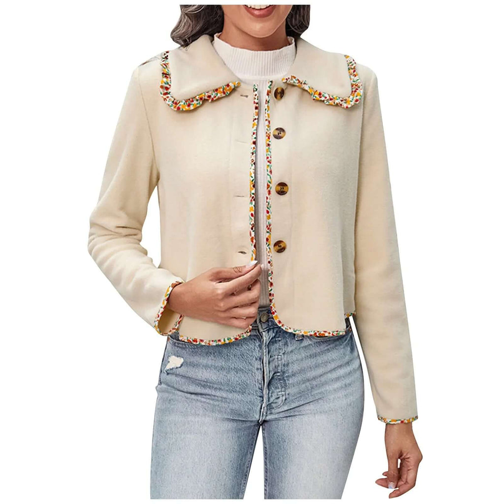 Rena - Button jacket with tweed trim and pearl details-DESTINY
