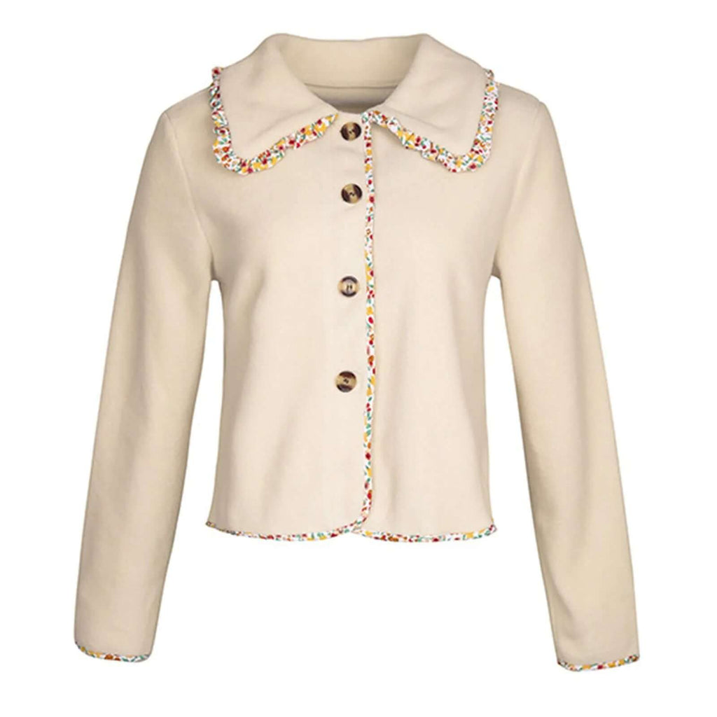Rena - Button jacket with tweed trim and pearl details-DESTINY