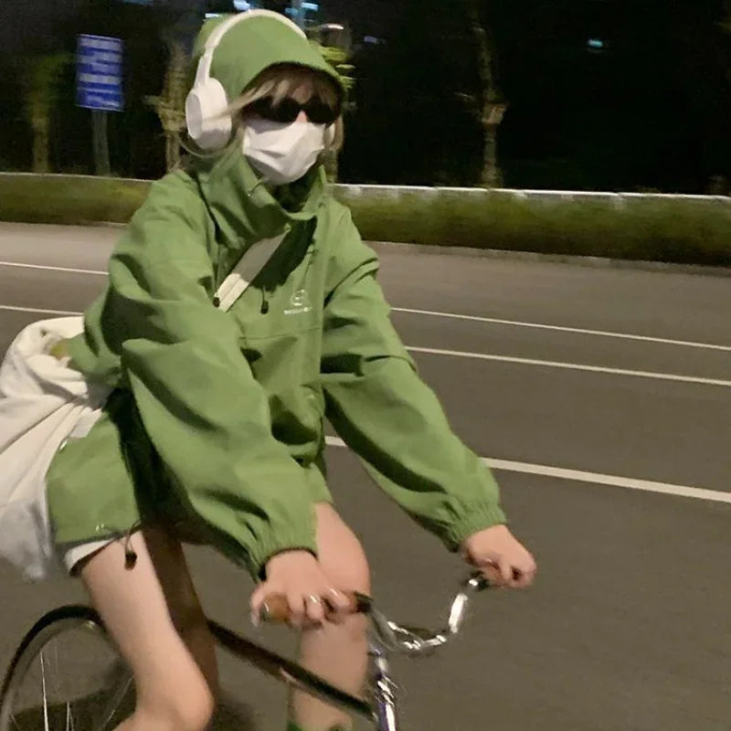 Ladies waterproof hooded zip windbreaker coat-DESTINY