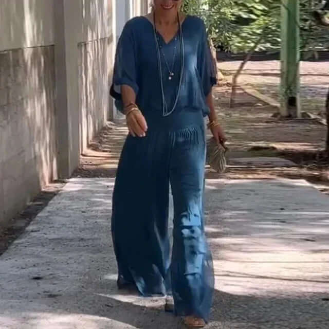 Elegant chiffon two-piece with wide legs-DESTINY