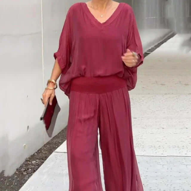 Elegant chiffon two-piece with wide legs-DESTINY