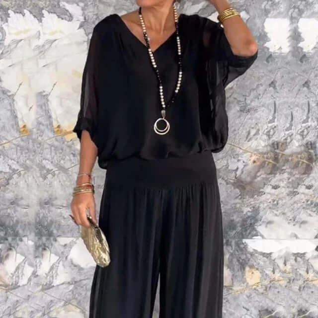 Elegant chiffon two-piece with wide legs-DESTINY