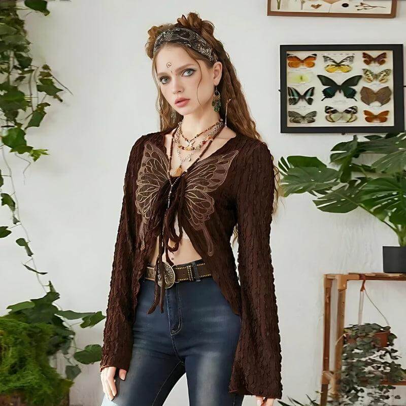 Laura - Vintage top with butterfly embroidery-DESTINY