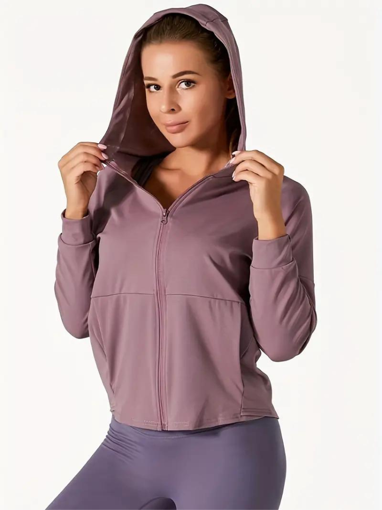 Quick-drying sports hooded jacket with zip - Ideal for layering - Stylish design for modern women-DESTINY