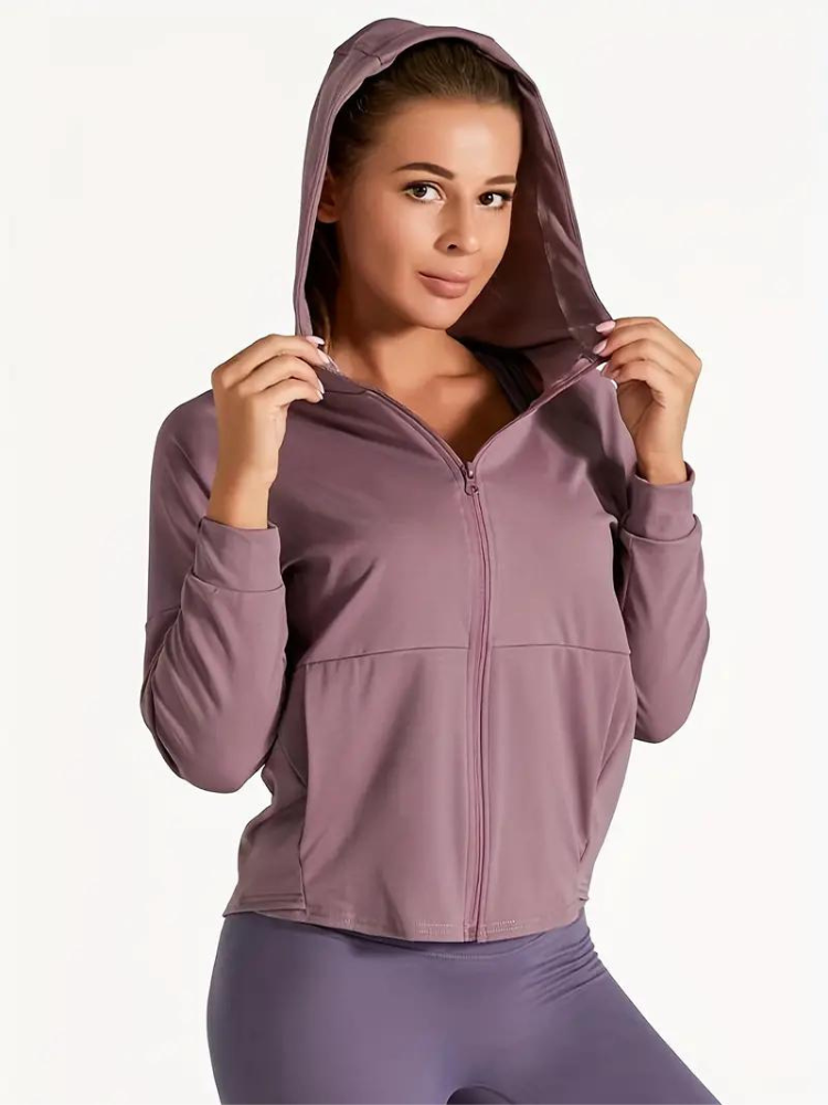 Quick-drying sports hooded jacket with zip - Ideal for layering - Stylish design for modern women-DESTINY