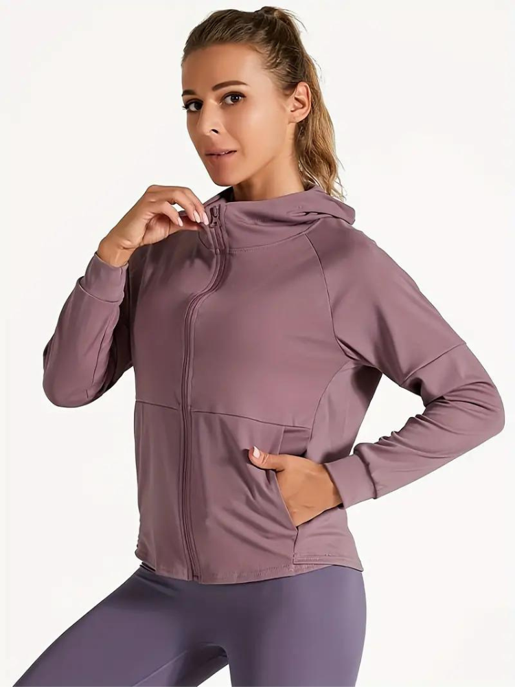 Quick-drying sports hooded jacket with zip - Ideal for layering - Stylish design for modern women-DESTINY