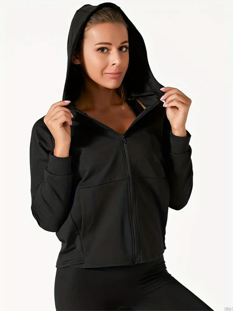 Quick-drying sports hooded jacket with zip - Ideal for layering - Stylish design for modern women-DESTINY