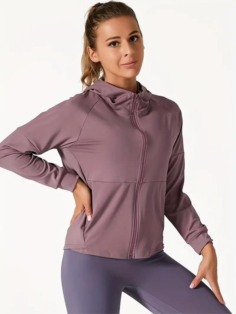 Quick-drying sports hooded jacket with zip - Ideal for layering - Stylish design for modern women-DESTINY