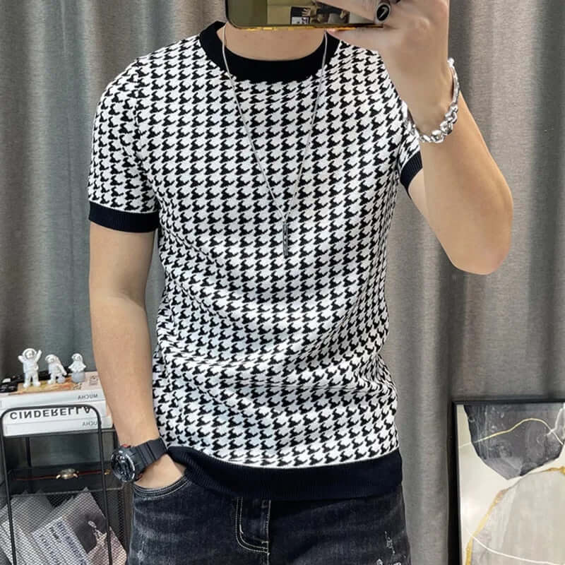 Adrianus - Knitted Houndstooth Design Shirt for Men-DESTINY