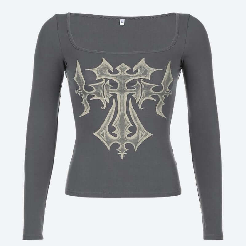 Selene - Off-the-shoulder long sleeve top with grunge cross-DESTINY