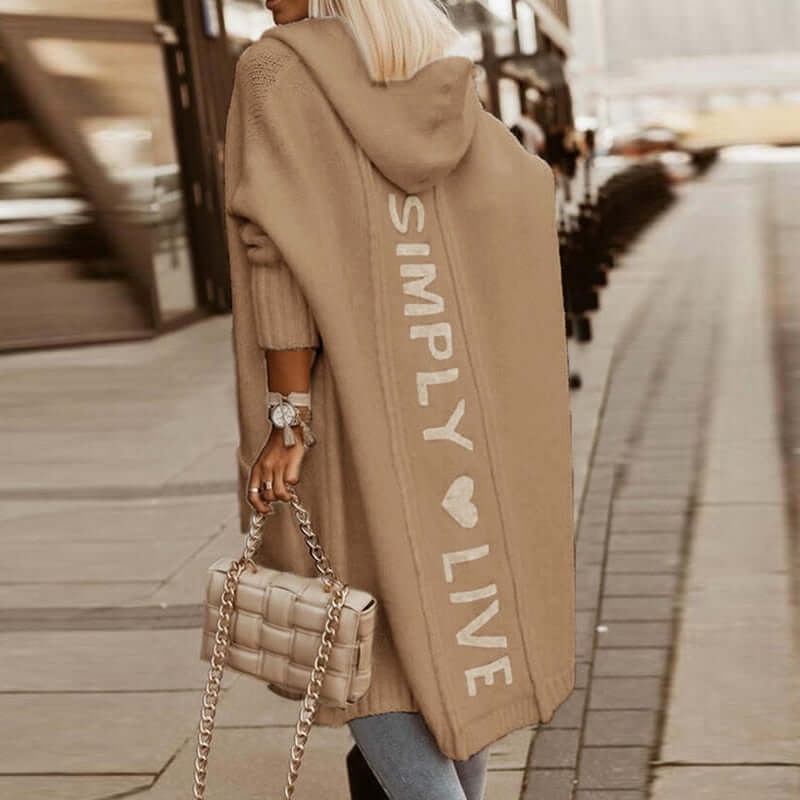 Cosy hooded cuddly coat: women's cardigan with letter print-DESTINY