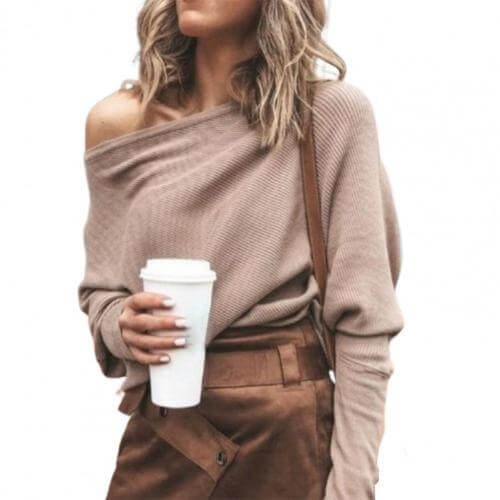 Women's knitted jumper with off-the-shoulder and raglan sleeves-DESTINY