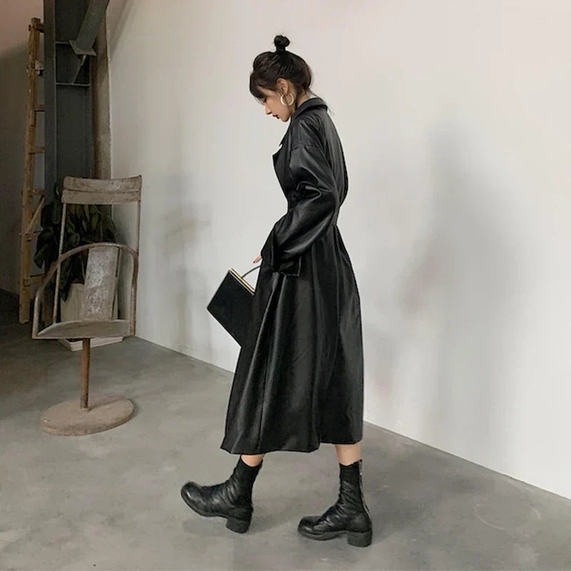 Oversized leather-like-like trench coat - Casual wear for everyday comfort-DESTINY